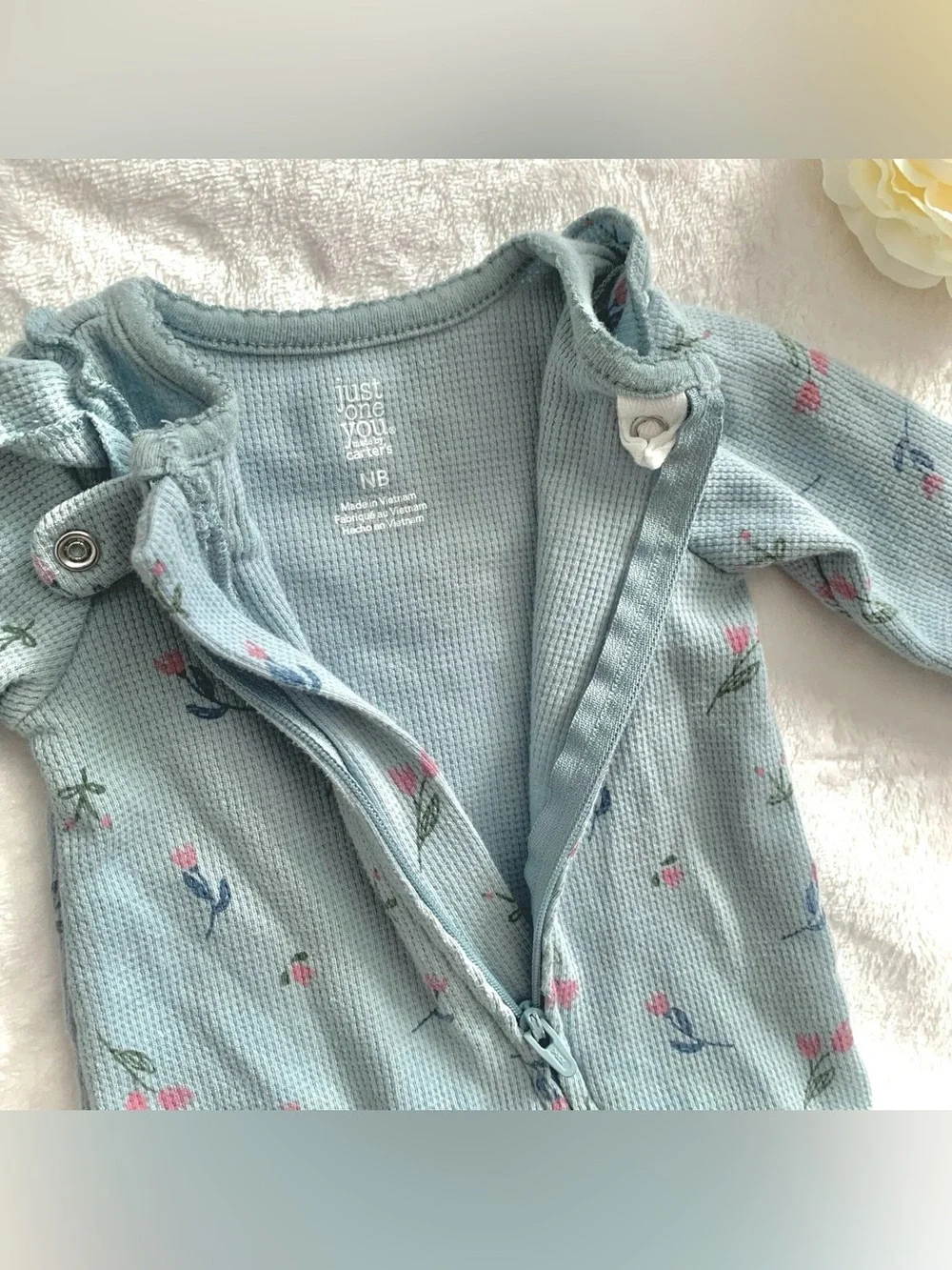 Carter’s Just One You Newborn Floral Footed Sleeper Blue Waffle Knit Zip Pajamas